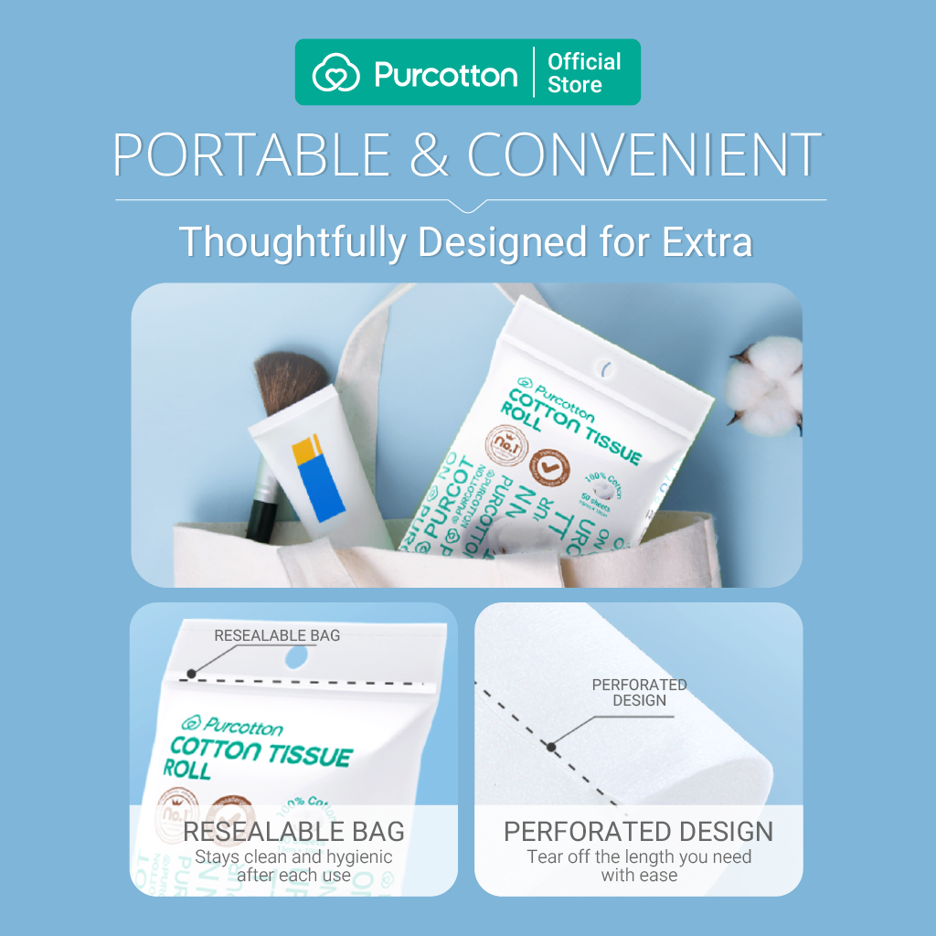 Purcotton Mouchoirs visage 100 % coton paquet voyage 400 feuilles (50 feuilles x 8 paquets) soin doux pour peaux délicates humidité douce