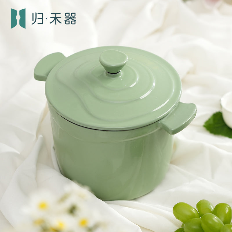 Pot pour aliments pour bébés en fonte émaillée, mini faitout multifonction pour 1 personne pour bouillie et soupe, compatible avec les plaques à induction, hot pot pour 1 personne