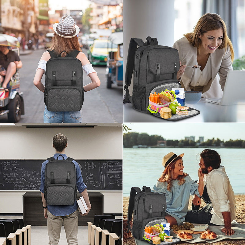 Sac à dos isotherme d’été 15,6 pouces pour déjeuner et ordinateur portable avec compartiment isotherme, port USB, résistant à l’eau, pour travail, voyage, université et affaires