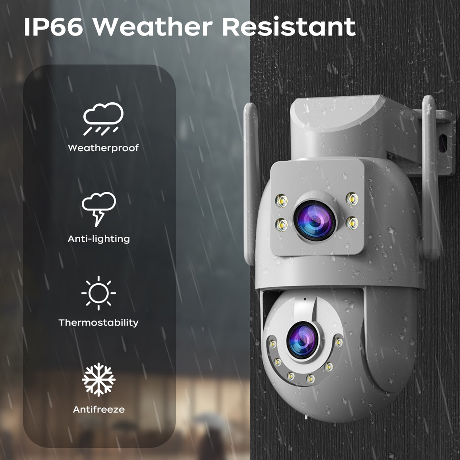 JOOAN Caméra de sécurité extérieure HD 2K à double objectif, Double Wi-Fi 5 GHz 2,4 GHz filaire, Rotation PTZ, Audio bidirectionnel, Alarme sonore et lumineuse, Suivi automatique