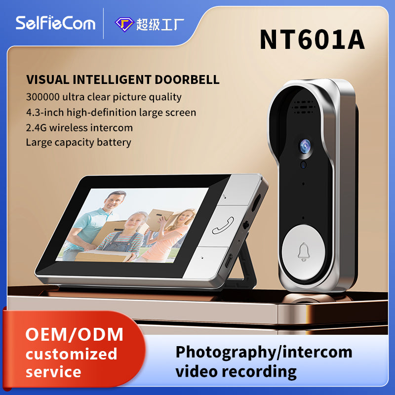 Verbex NT601A Sonnette vidéo, Sonnette connectée, Caméra de surveillance domestique, Ne nécessite pas le Wi-Fi pour la réception, Utilisable avec enregistrement vidéo et longue autonomie