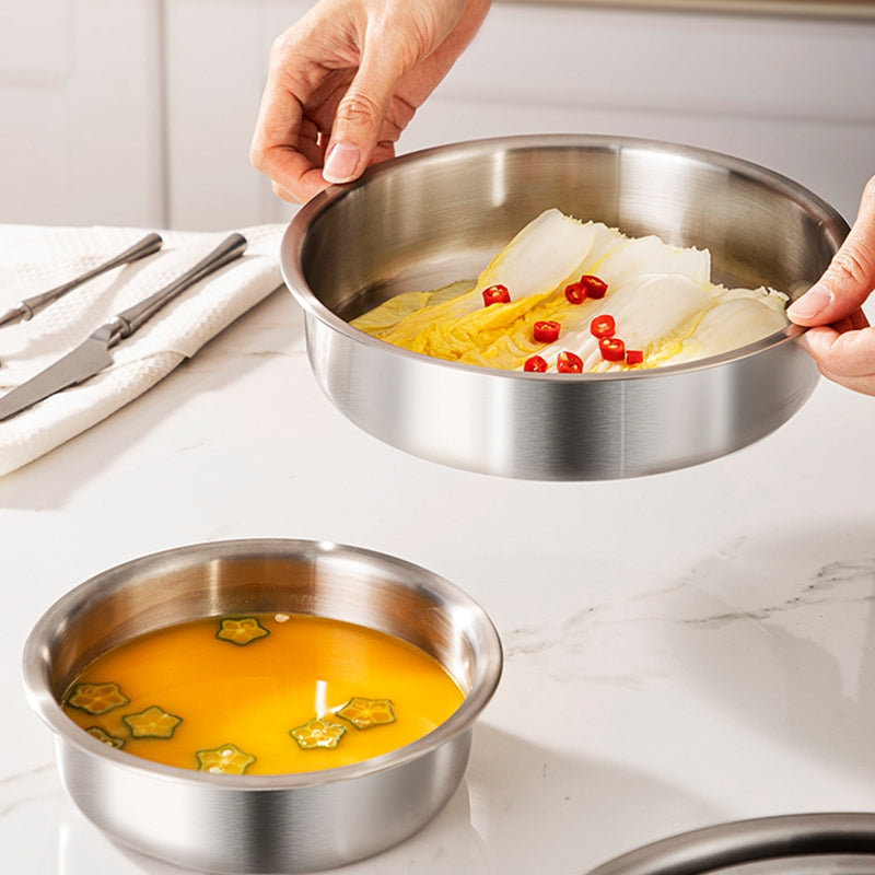 Maxcook 24cm/9.45 pouces en acier inoxydable 304 Assiette profonde Non-toxique Inoxydable Plaques métalliques