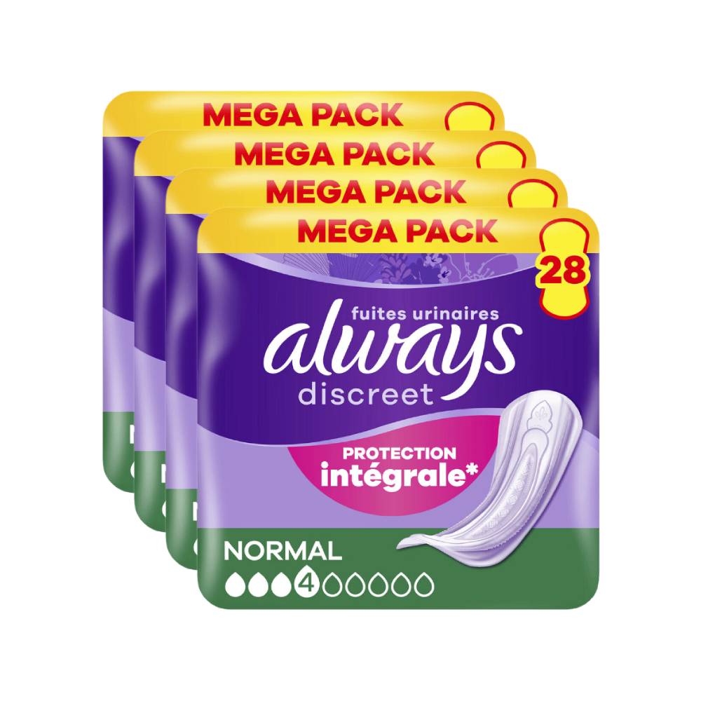 Always Discreet Protections Urinaires pour Femmes Normal 112 Protections (4 Paquets de 28)