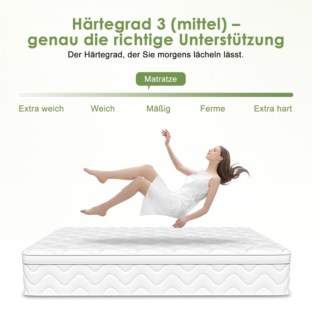 GTIMEX Matelas à ressorts ensachés 7 zones, ergonomique, H3, respirant, hauteur 28 cm, 9 couches de confort, charge maximale 150 kg, soutien orthopédique