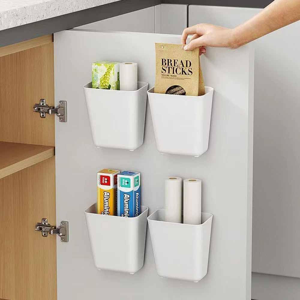 WhereHike Lot de 4 Boîtes de rangement murales auto-adhésives, Boîte de rangement pour porte de placard de cuisine, Organisateur de salle de bain, Boîte de rangement organisatrice pour petits objets de placard, salle de bain, réfrigérateur