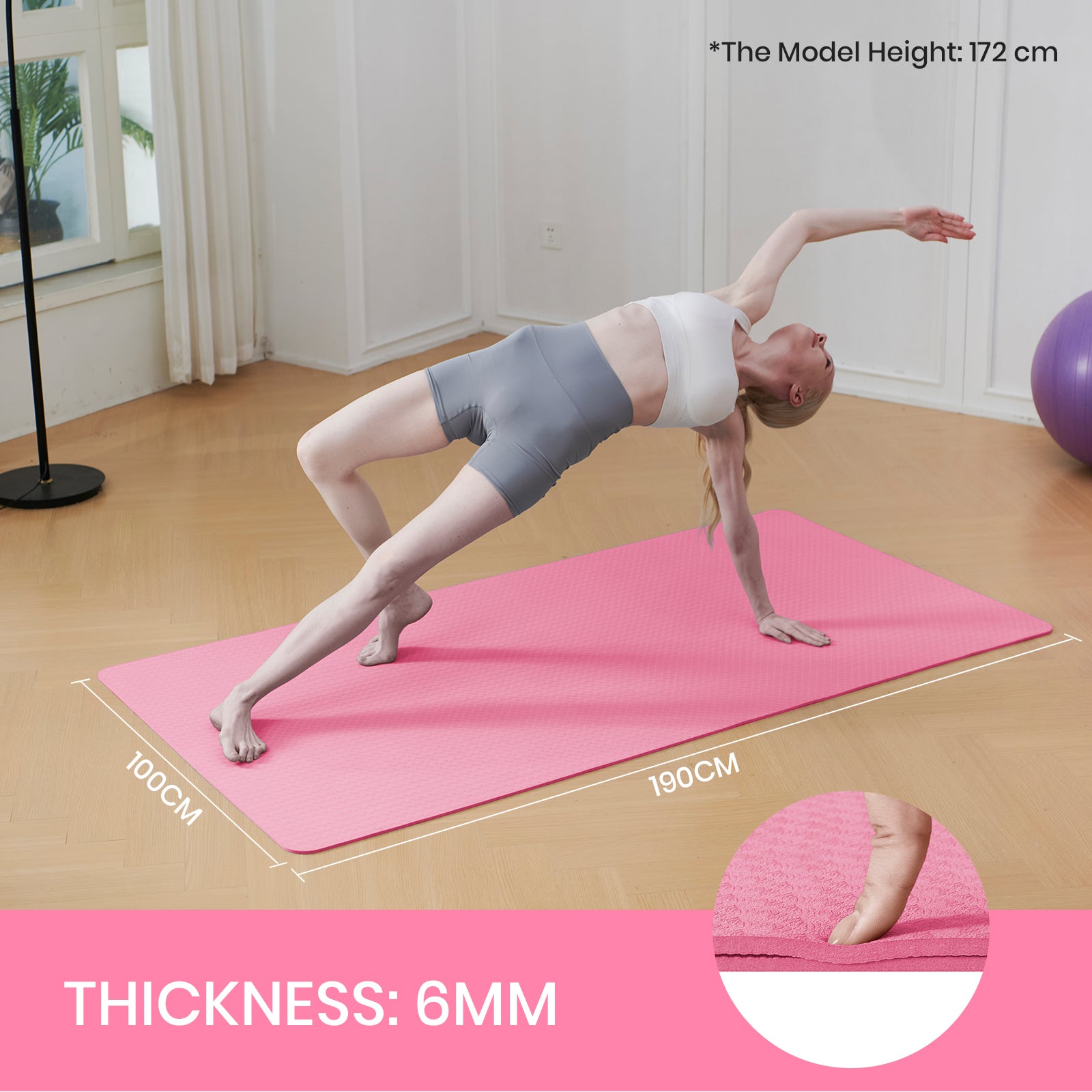 Miss Lulu Good Nite Tapis de yoga antidérapant XL en TPE 190 x 100 x 0,6 cm - Rose