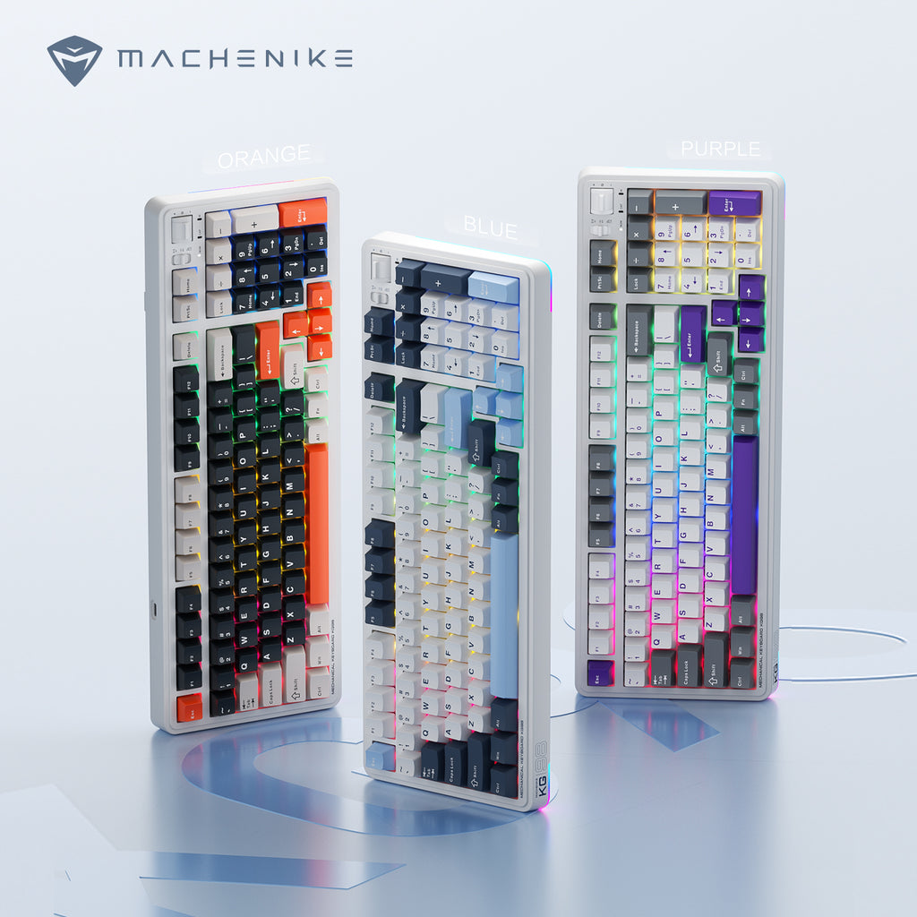 Machenike KG98 clavier mécanique 96 % tri-mode, disposition QWERTY US, clavier de jeu personnalisable à échange à chaud, interrupteurs linéaires pré-lubrifiés, éclairage RGB latéral