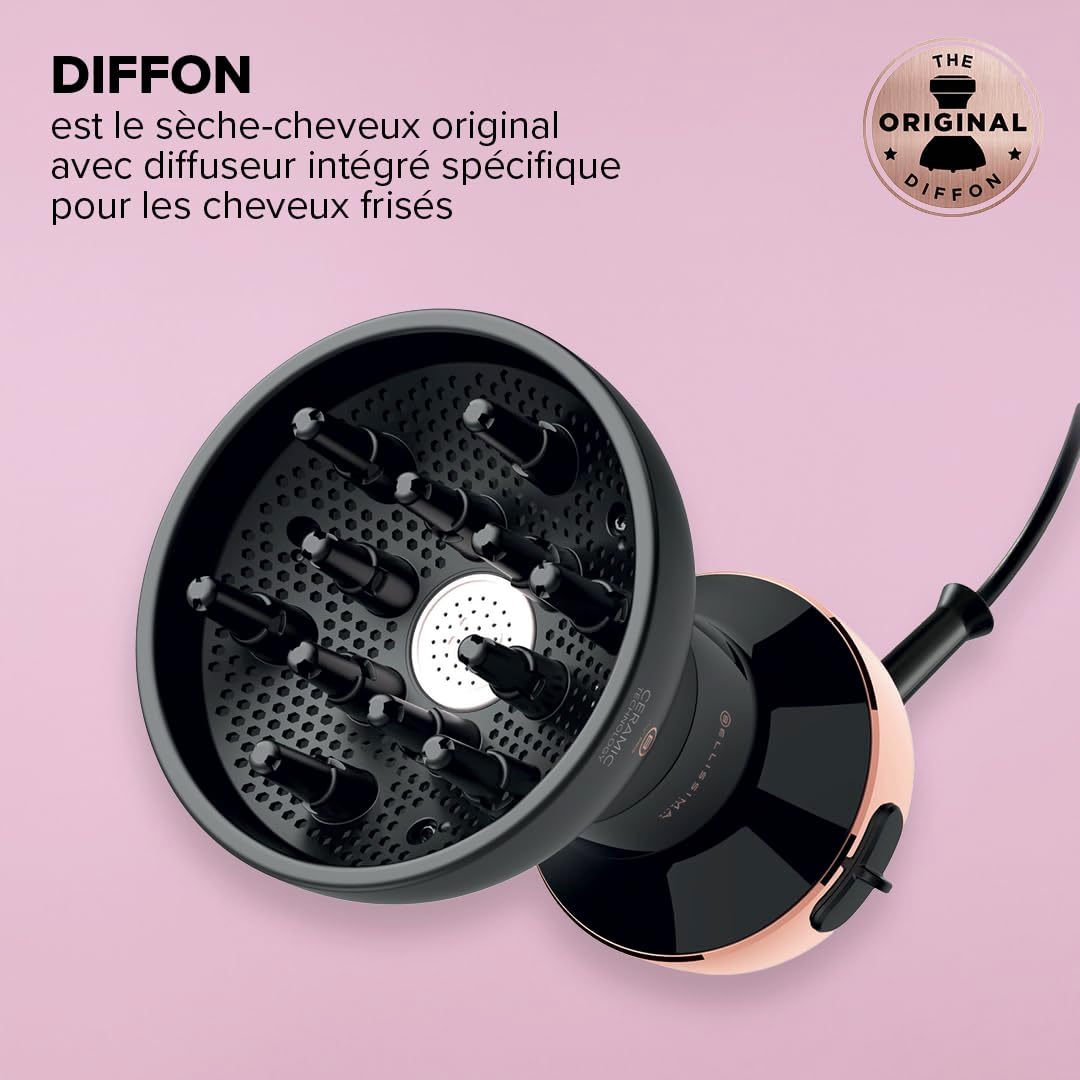 Bellissima My Pro DF1 3000 Sèche-cheveux diffuseur avec moteur DC 700 W, technologie céramique, Dry Care System et système Curl Boost