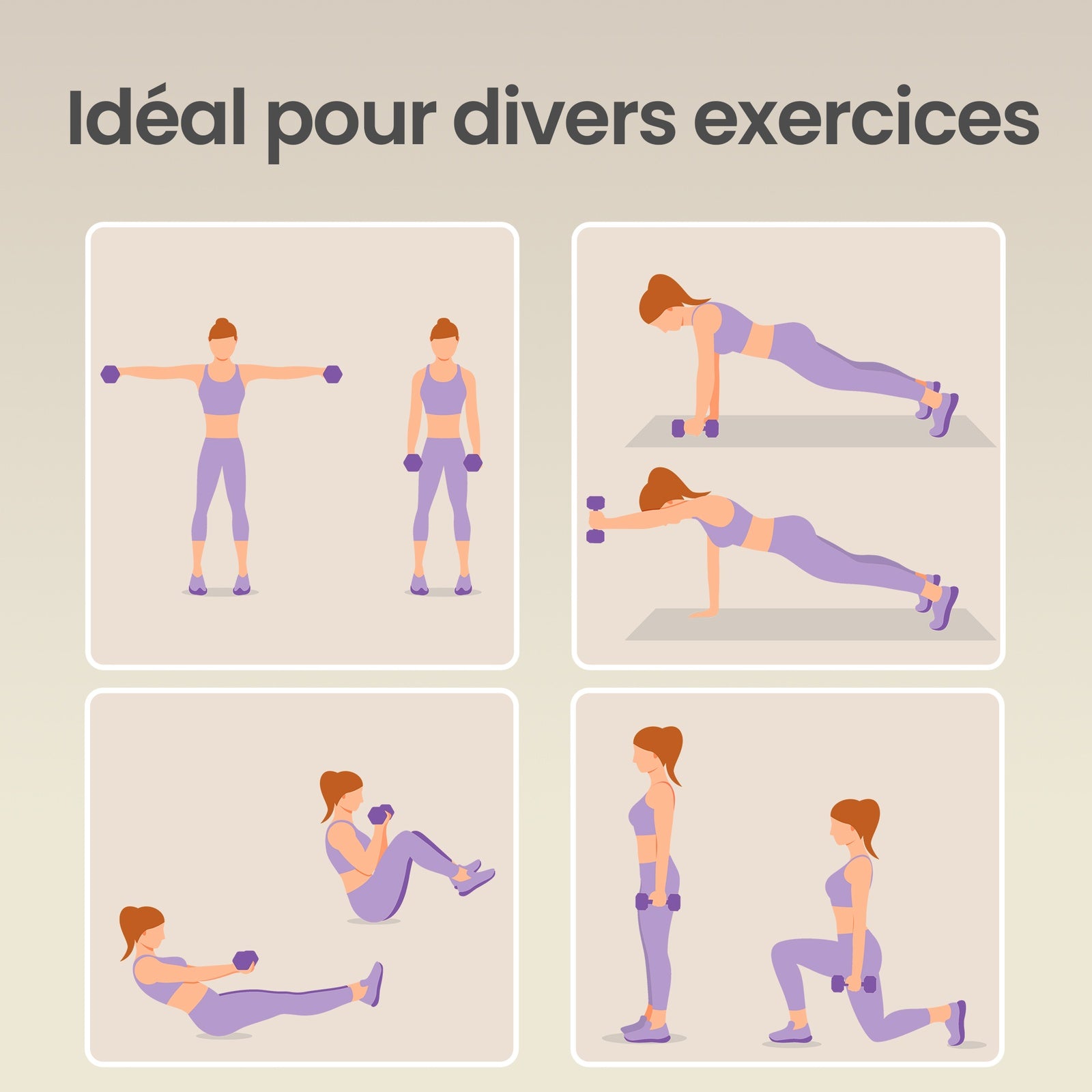 JOYFURNOSSet d’haltères en néoprène avec support, 2 x 1 kg, 2 x 1,5 kg, 2 x 2 kg, pour entraînement Jaune, Orange et Violet
