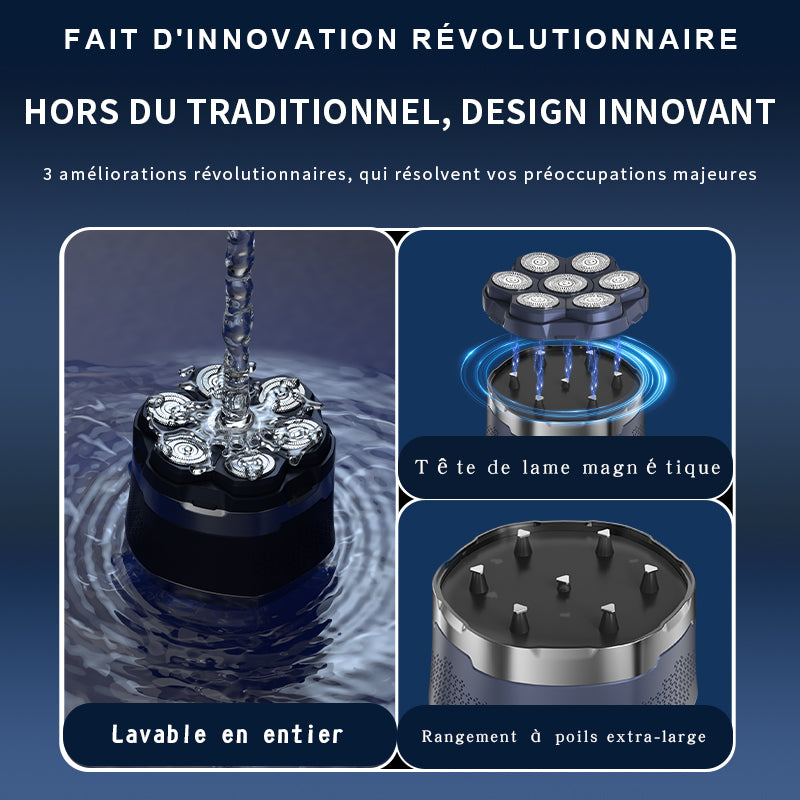 komingdon Tondeuse électrique pour tête rasage 6D sans fil pour homme, avec écran LED - 6 lames flottantes, rechargeable, idéale pour cheveux courts et le voyage - Noir