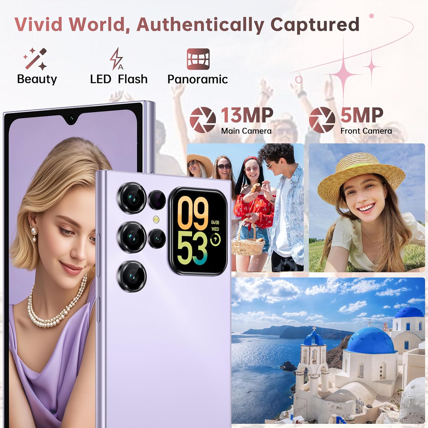OUKITEL C62 Smartphone 6,88 pouces Batterie 5150 mAh Corps ultra-fin 9,5 mm (4 Go + 128 Go) Violet Double SIM