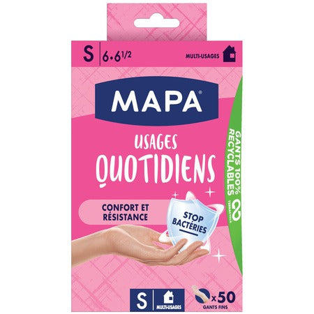 MAPA Gants vinyle usage quotidien antibactériens non poudrés Taille S 50 gants