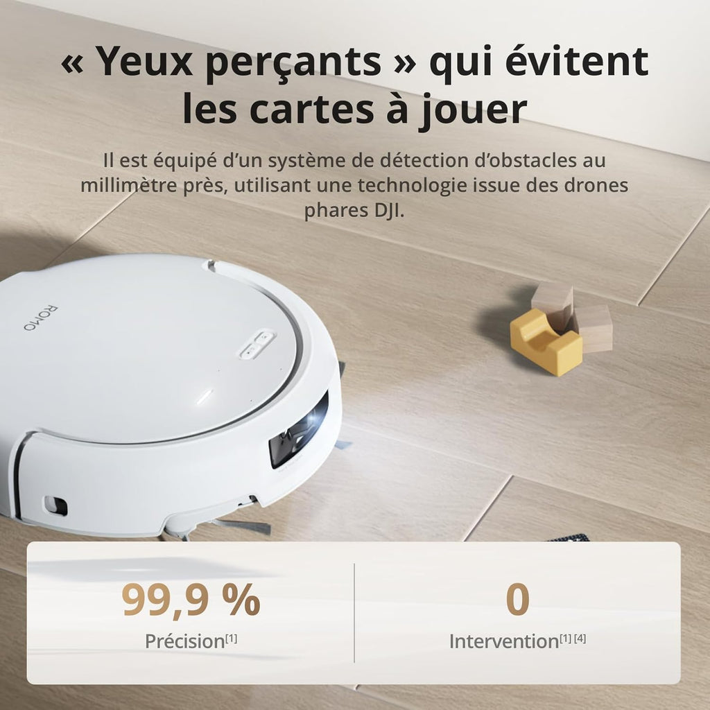 DJI ROMO S Aspirateur Robot Laveur avec Aspiration de 25 000 Pa, Détection de Niveau Drone, Deux Bras Robotiques, Fonctionnement sans Entretien de 200 Jours