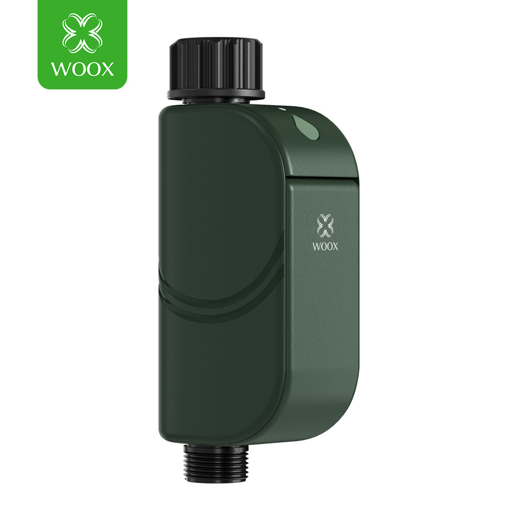 WOOX Minuteur d'arrosage intelligent R2603 Vert WiFi 6 2,4 GHz BLE 5,4 IP65 Contrôleur d'irrigation extérieur pour jardin Valves à solénoïde bistables Piles 4xAA Autonomie de 1,5 an 20 programmes Départ différé Anti-enfant Alexa Google 175x78x43,6 mm
