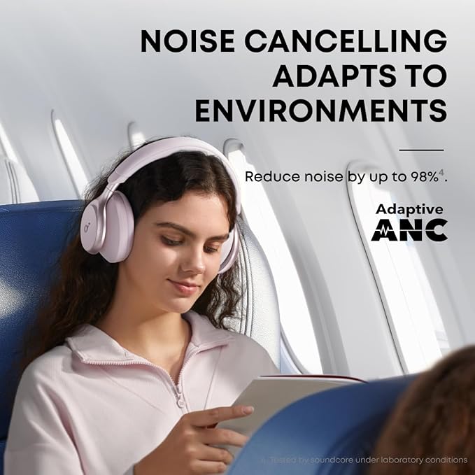 soundcore par Anker Space One, casque à réduction de bruit active adaptative, réduction 2X plus forte des voix humaines, autonomie ANC 40 h, commande par application, audio sans fil haute résolution LDAC, port confortable, Bluetooth 5,3
