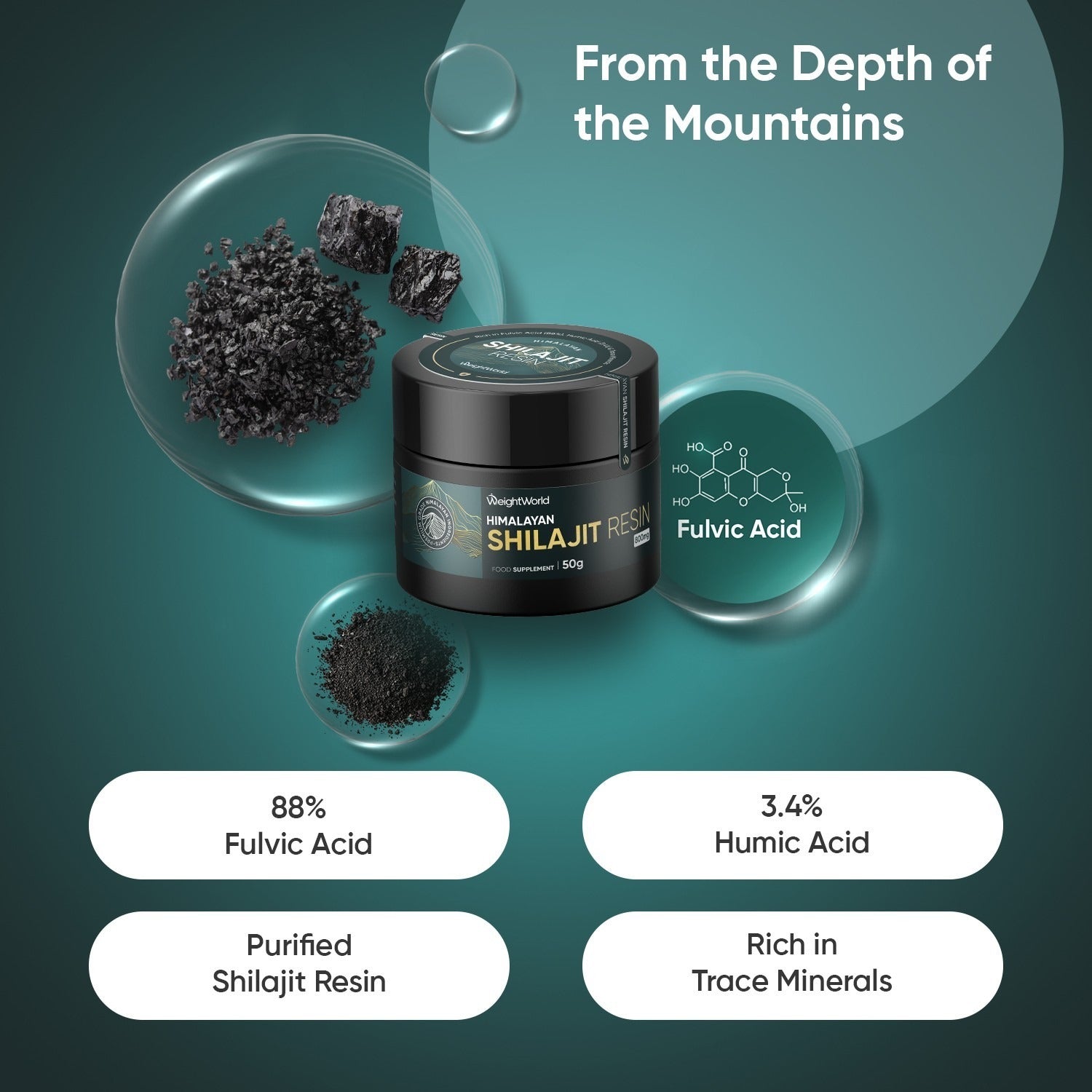 WeightWorld Résine de Shilajit Pure 50 g – 88 % d'Acide Fulvique