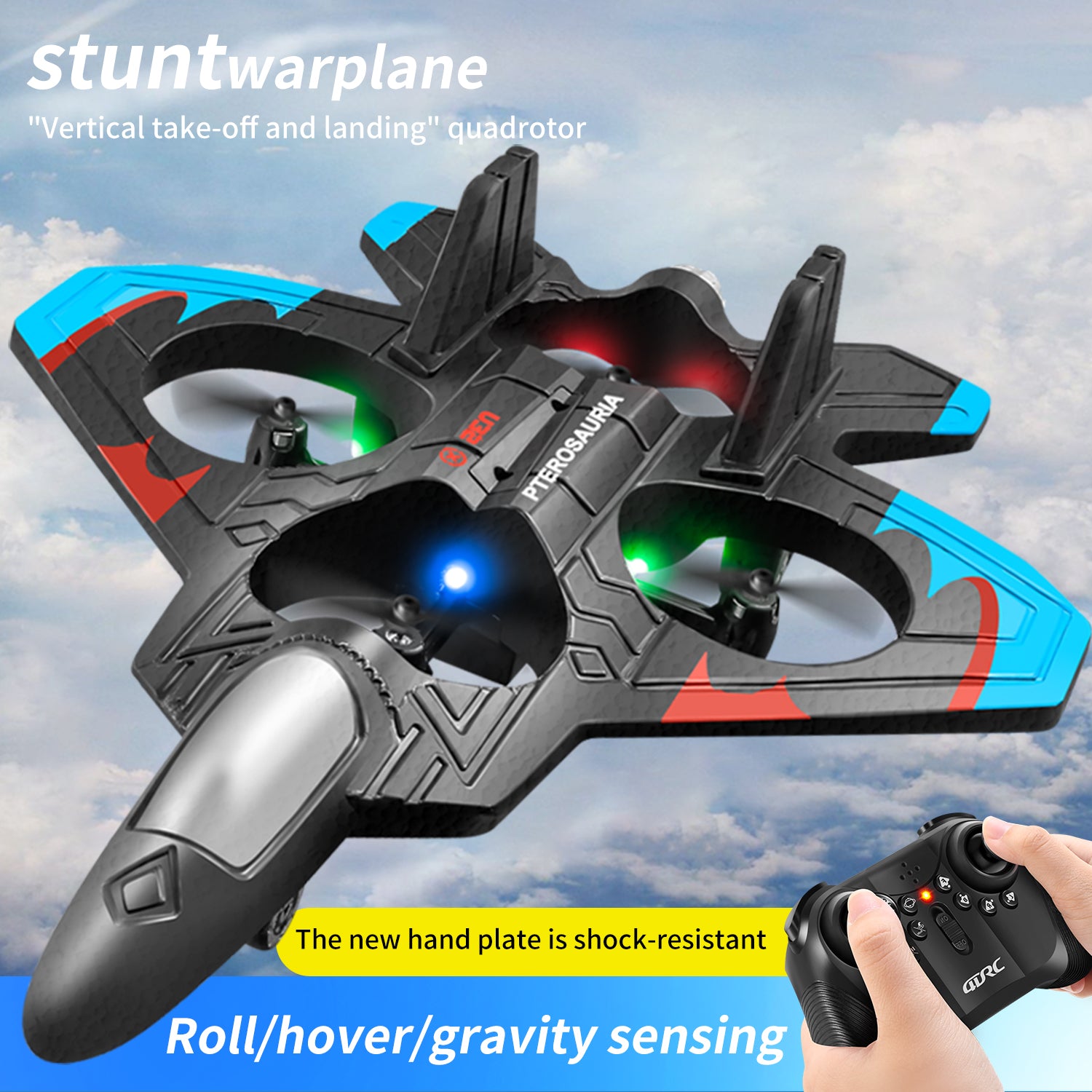 4DRC V32 Avion RC, avion télécommandé en mousse avec lumière, 2 batteries, pirouette à 360°, systèmes de stabilisation gyroscopique, 3 vitesses réglables, avion de chasse RC
