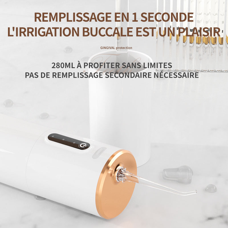 Rushi R-B31 Hydropulseur dentaire électrique, réservoir d’eau 280 ml, batterie 1200 mAh - Blanc