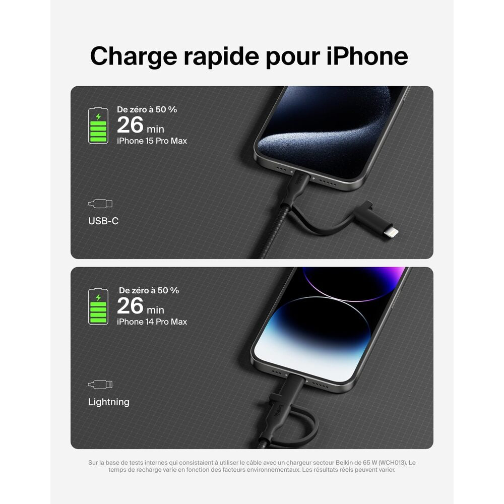 Belkin Câble tressé 2-En-1 USB-C & Lightning PCR 1,5 m - Noir