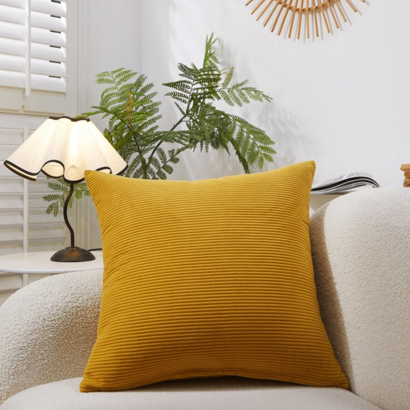 MEROPE Housse de coussin en velours côtelé polyester, 50 x 50 cm, Jaune, Lot de 1