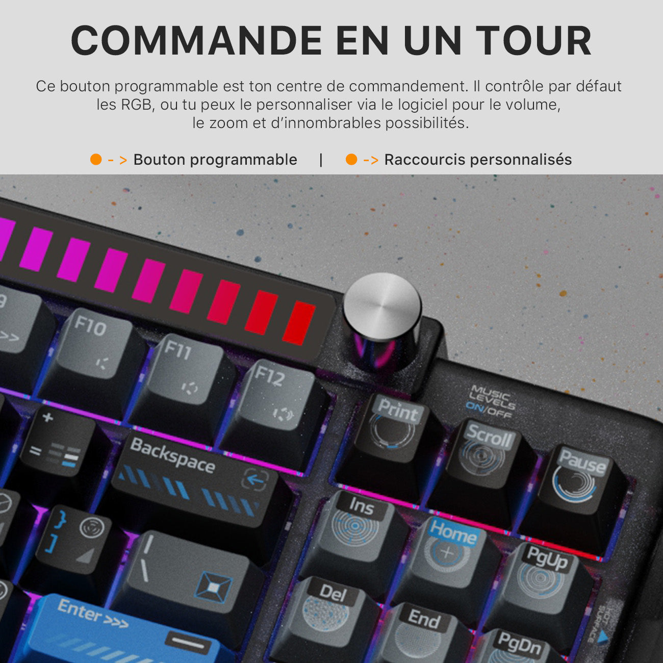 KEYSME Lunar 01 Clavier mécanique 80 % tri-mode, disposition QWERTY US, clavier à montage sur joint avec éclairage rythmé, commutateurs remplaçables à chaud, molette programmable