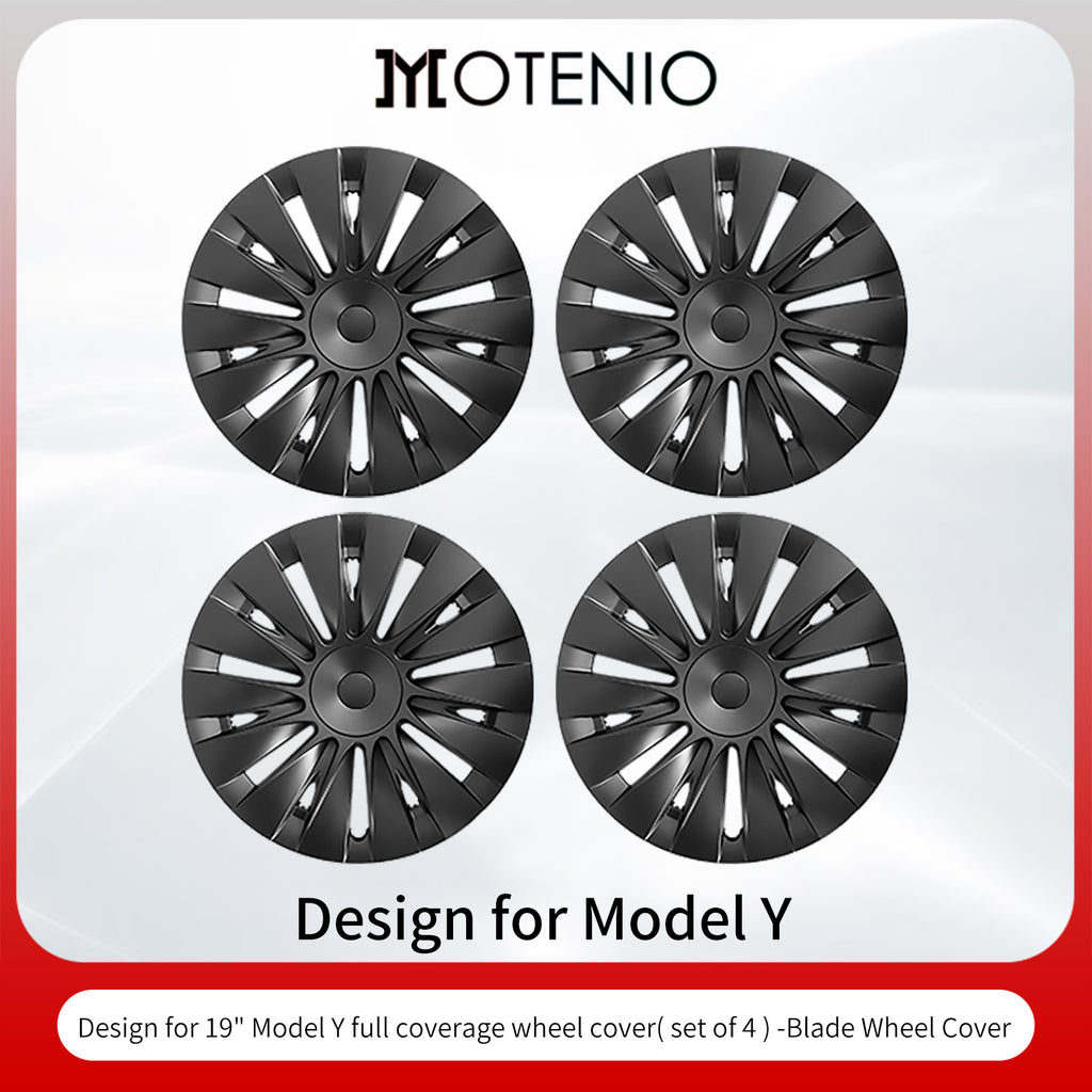 4PCS Cache Jante Premium Pour Tesla Model Y (2020-2024) 19 Pouces Cache Jantes Noir Mat Style Lame Couverture Complète Couverture Protectrice Exclusivement Pour Model Y (2020-2024)