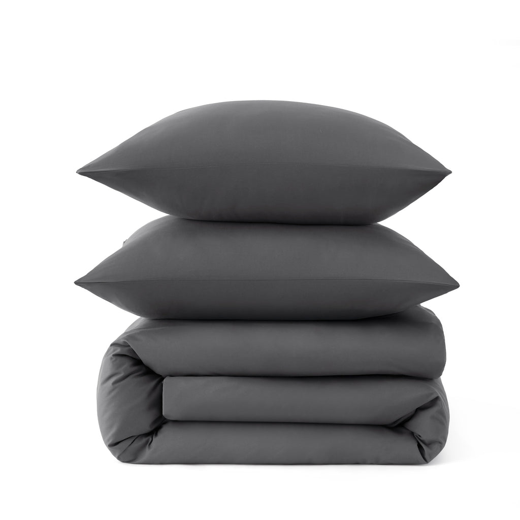 Parure de lit en microfibre avec housse de couette 80 x 80 cm et taie d'oreiller 155 x 220 cm, 90 % polyester, anthracite