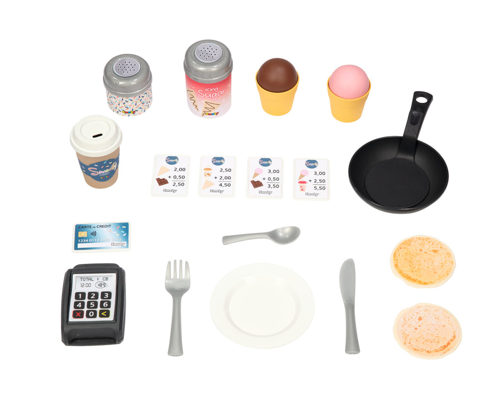 Smoby - Maisonnette de jardin Sweety Corner - Maisonnette de jardin pour enfants - Thème des snacks - Machine à glaces - 18 accessoires - Matériaux recyclés - Dès 2 ans - Fabriqué en France