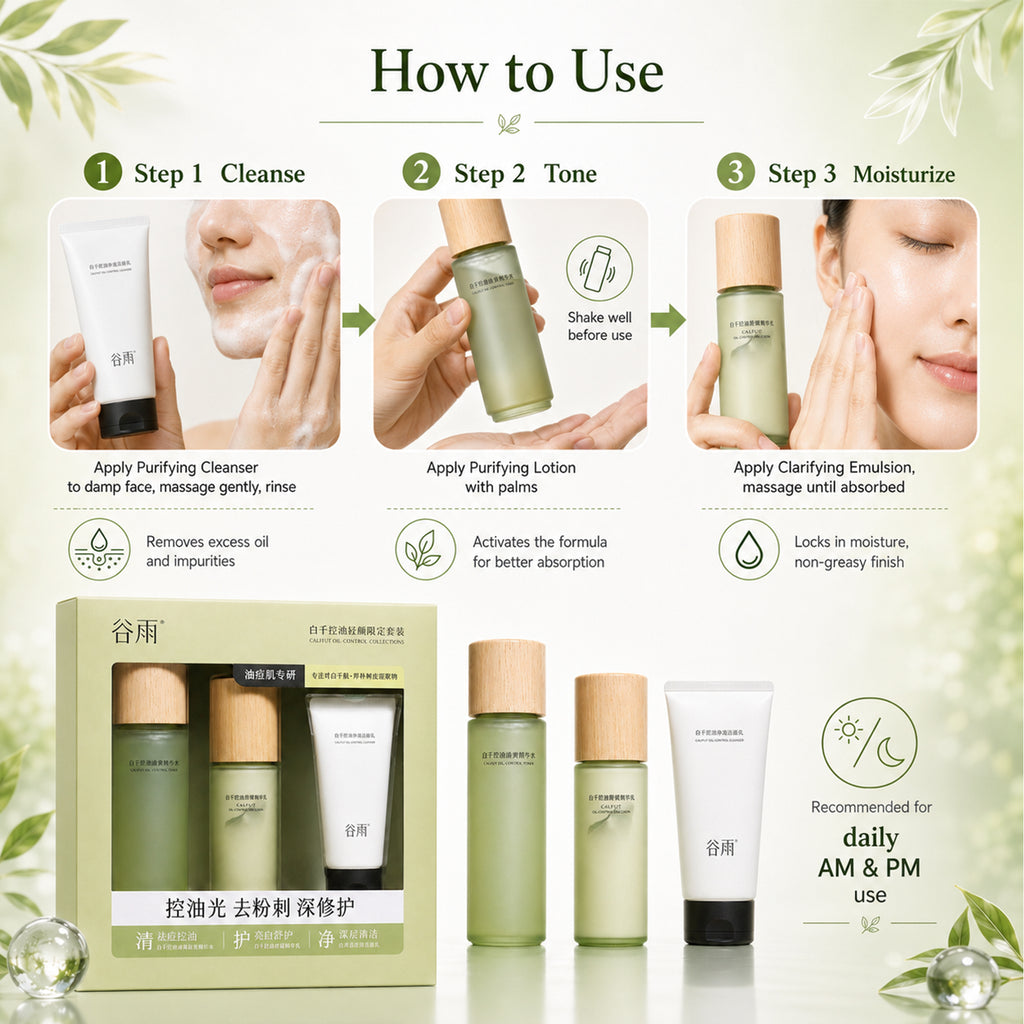 GUYU Coffret de soin contrôle du sébum (Lotion tonique 150 ml + Lotion 100 ml + Nettoyant 60 g)