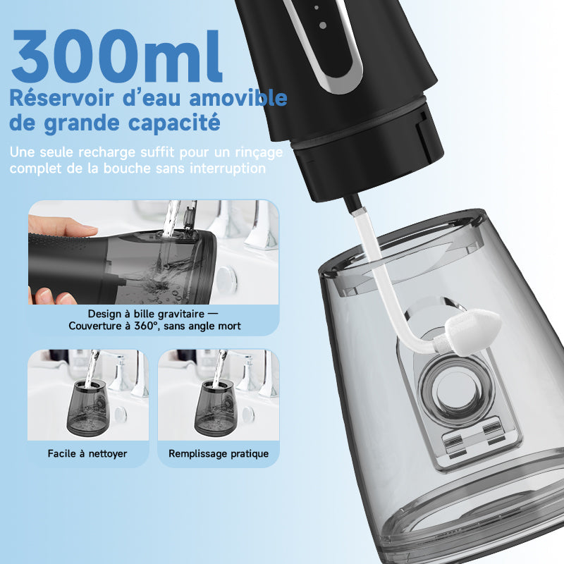 h2ofloss HF-2 Hydropulseur avec 5 modes, 5 canules, rechargeable par USB, étanche IPX7, réservoir d'eau de 300 ml - Noir