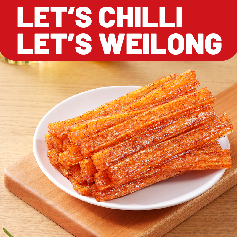 Wei Long Grands bâtonnets de gluten saveur épicée - Contient des édulcorants - 106 g