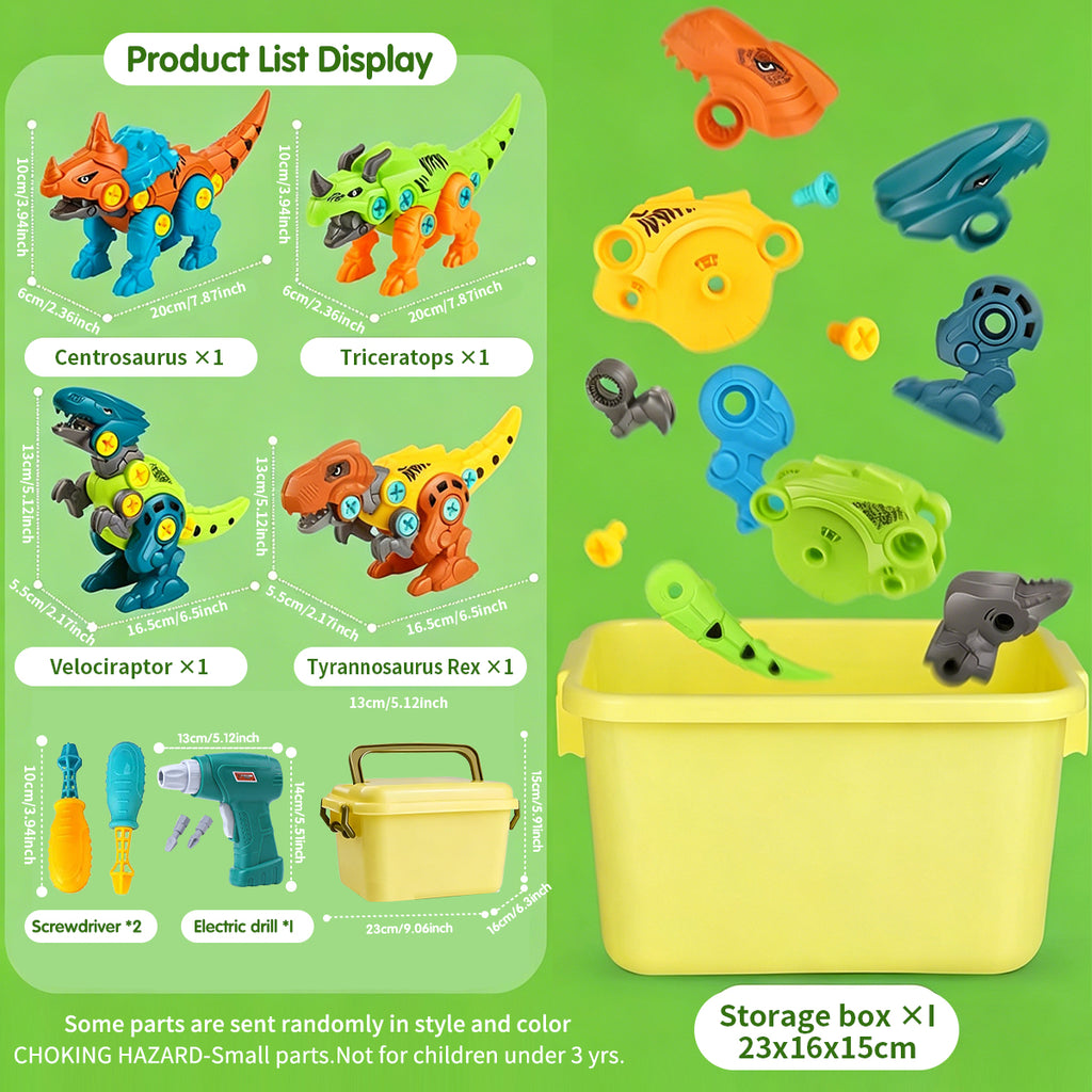 Jouets de dinosaures à démonter pour enfants avec boîte de rangement Set de construction DIY perceuse électrique Éducatif STEM pour garçons et filles 3 ans et plus