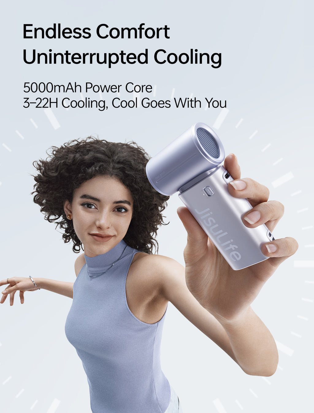 JISULIFE Ventilateur souffleur portable 9S Turbo – Équipé d'une batterie robuste de 5000 mAh pour une autonomie impressionnante de 22 heures, doté de 5 réglages de vitesse variables