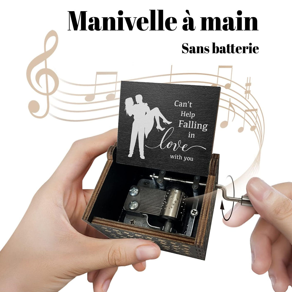Alphynix 1 pièce Cadeau musical romantique, Boîte à musique en bois "Je ne peux pas m'empêcher de tomber amoureux" avec gravure de couple, Cadeau anniversaire Saint-Valentin