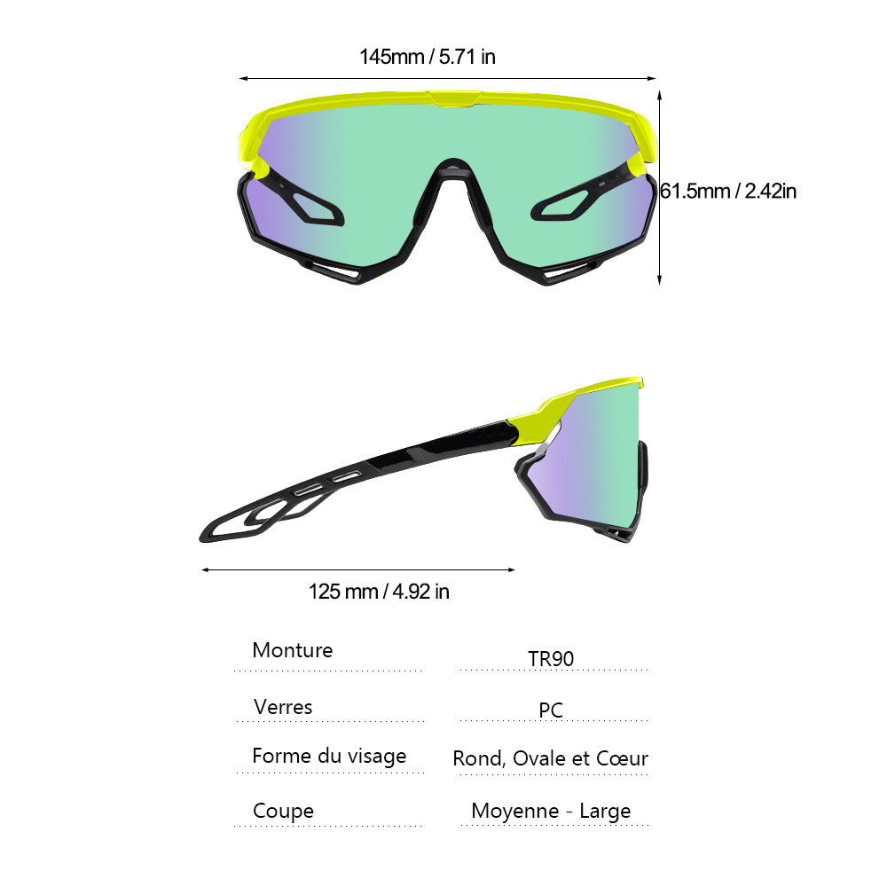 Revoray X3 Lunettes de soleil de cyclisme avec verre monobloc en PC haute définition et antichoc, monture légère en TR90, protection UV400, et design aérodynamique - Vert