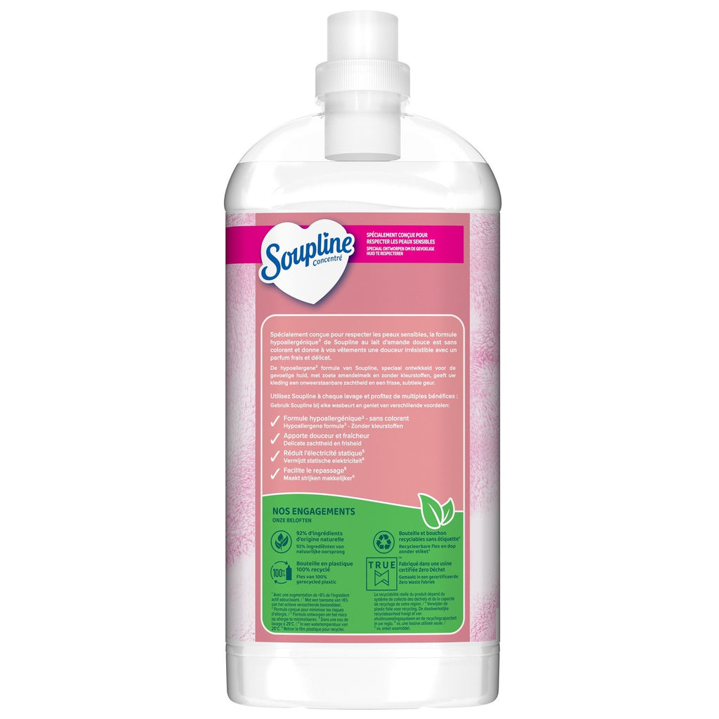 SOUPLINE Adoucissant hypoallergénique pour bébé, Amande douce, Concentré, 64 lavages, 1,35 L