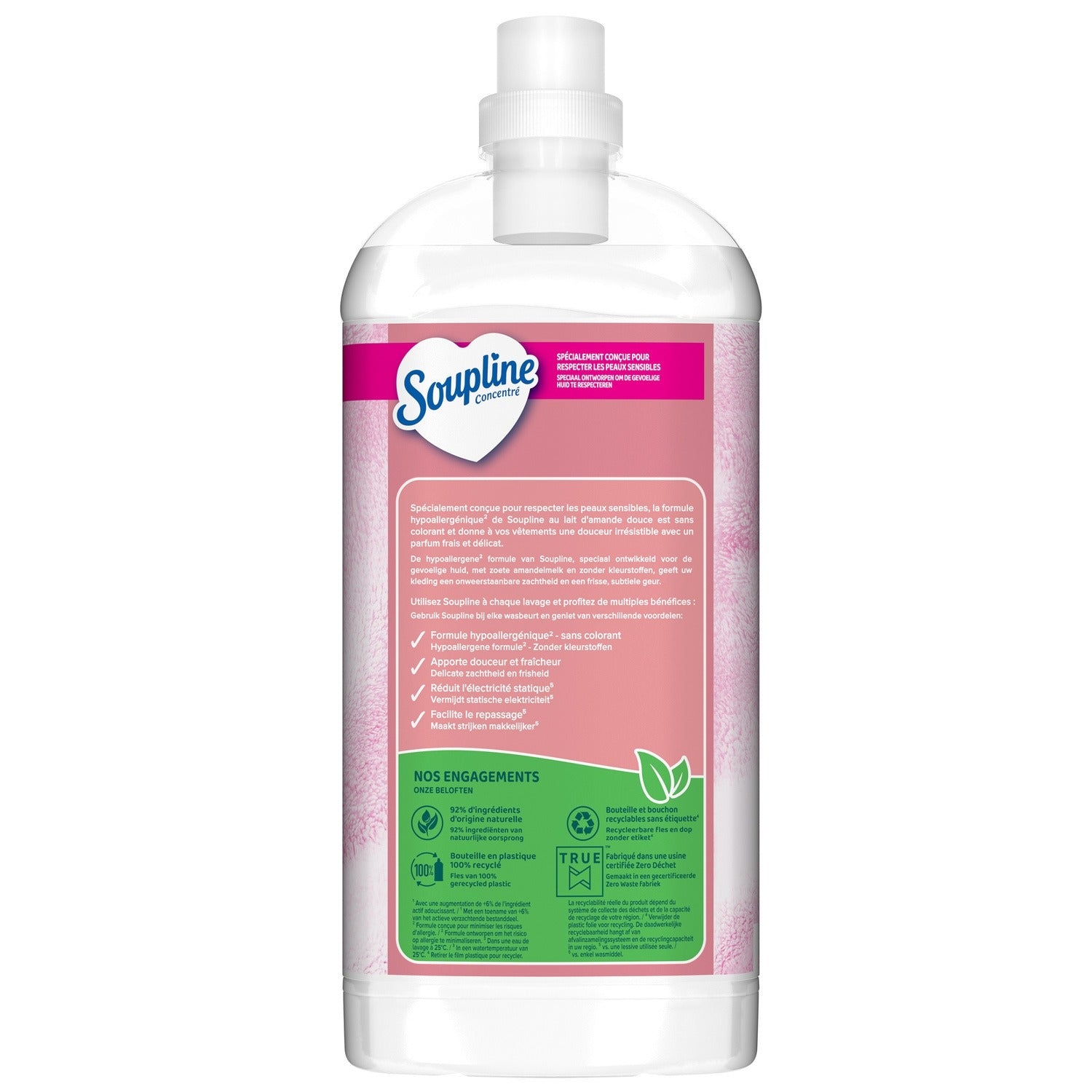 SOUPLINE Adoucissant hypoallergénique pour bébé, Amande douce, Concentré, 64 lavages, 1,35 L