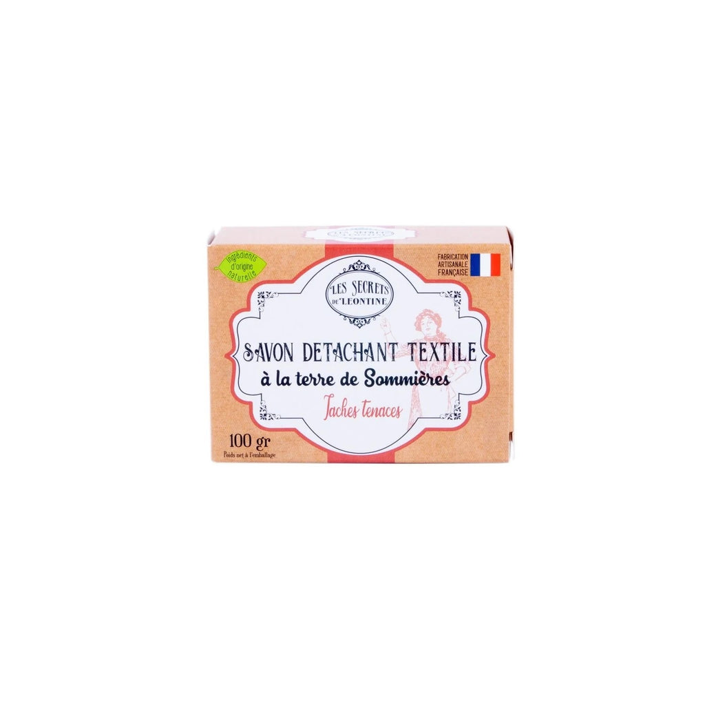 LES SECRETS DE LEONTINE Savon détachant textile à la terre de Sommières et huile de pépins de raisin 100 g