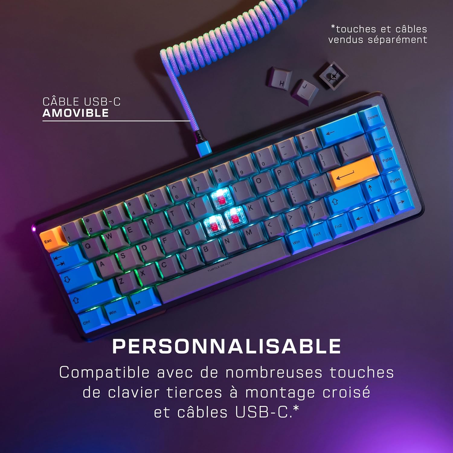 Turtle Beach Vulcan II Mini Clavier de Jeu Mécanique (Switch Optique Titan II) Filaire RGB, 65 % - AZERTY - Noir