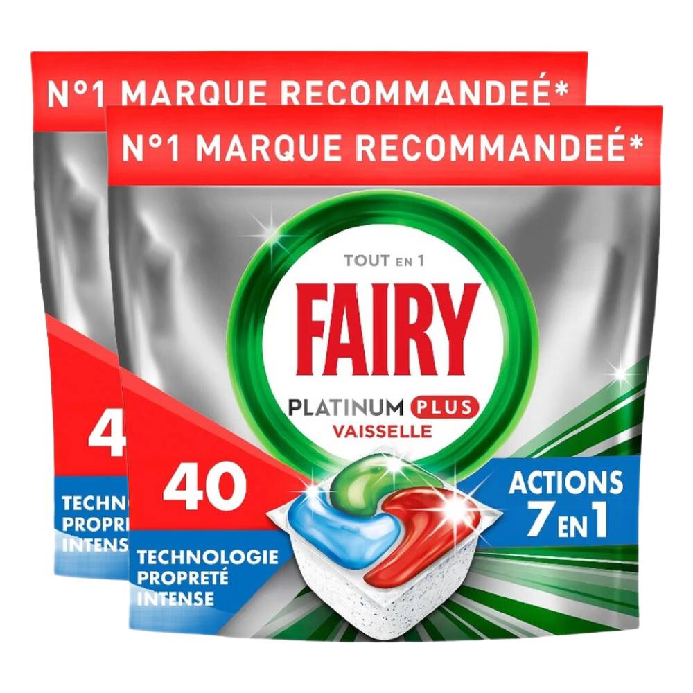 Fairy Tablettes Lave-Vaisselle Platinum Plus Nettoyage Intense 2 x 40 Tablettes (= 80 Tablettes)