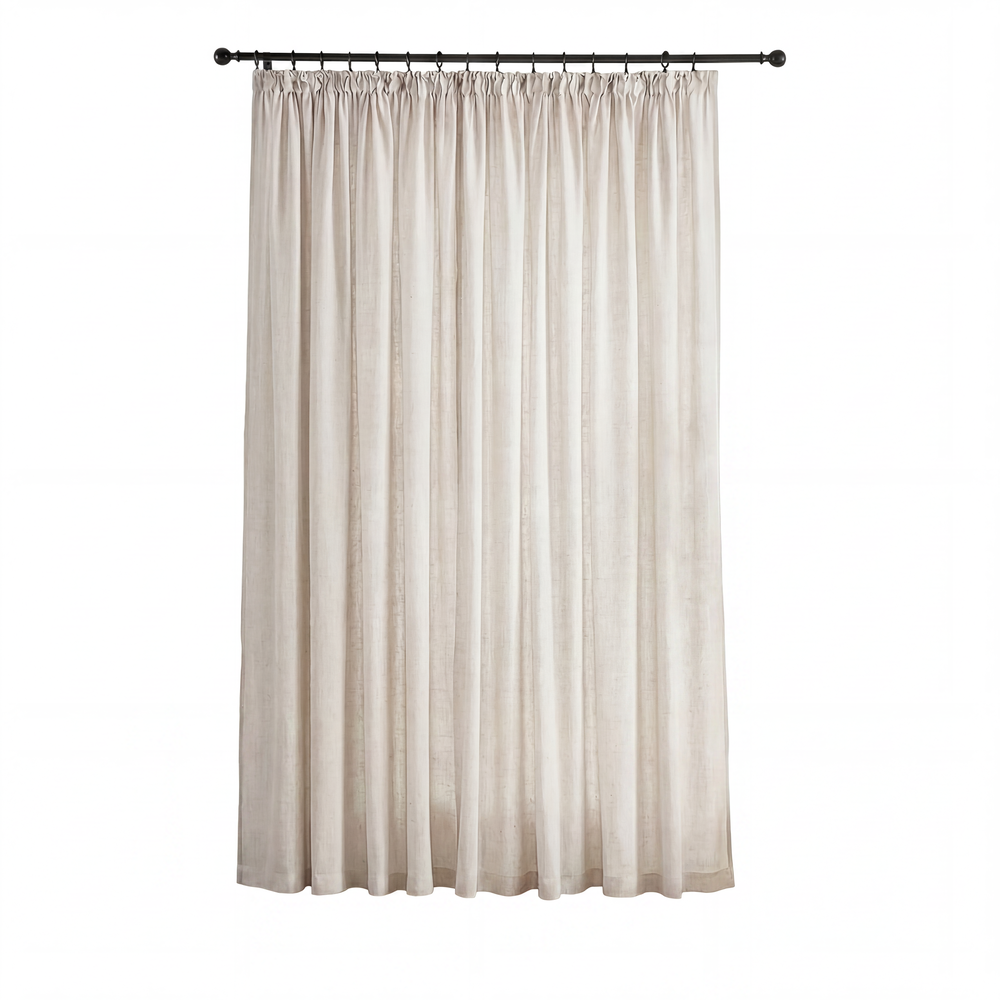 PONY DANCE Rideau Semi-Voilage en Lin avec Tête à Plis, 1 Pièce W300 x L245 cm Blanc Cassé