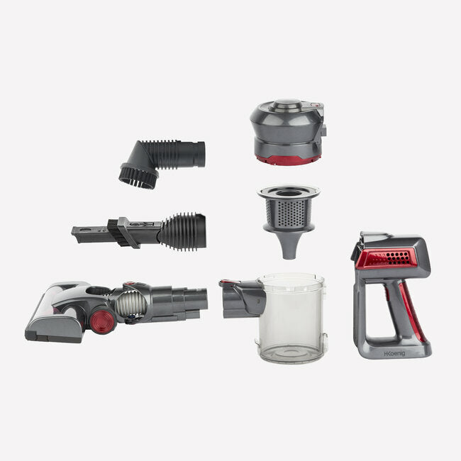 Aspirateur balai HKoenig UP600 Powerclean sans fil 2 en 1 Rouge et Gris