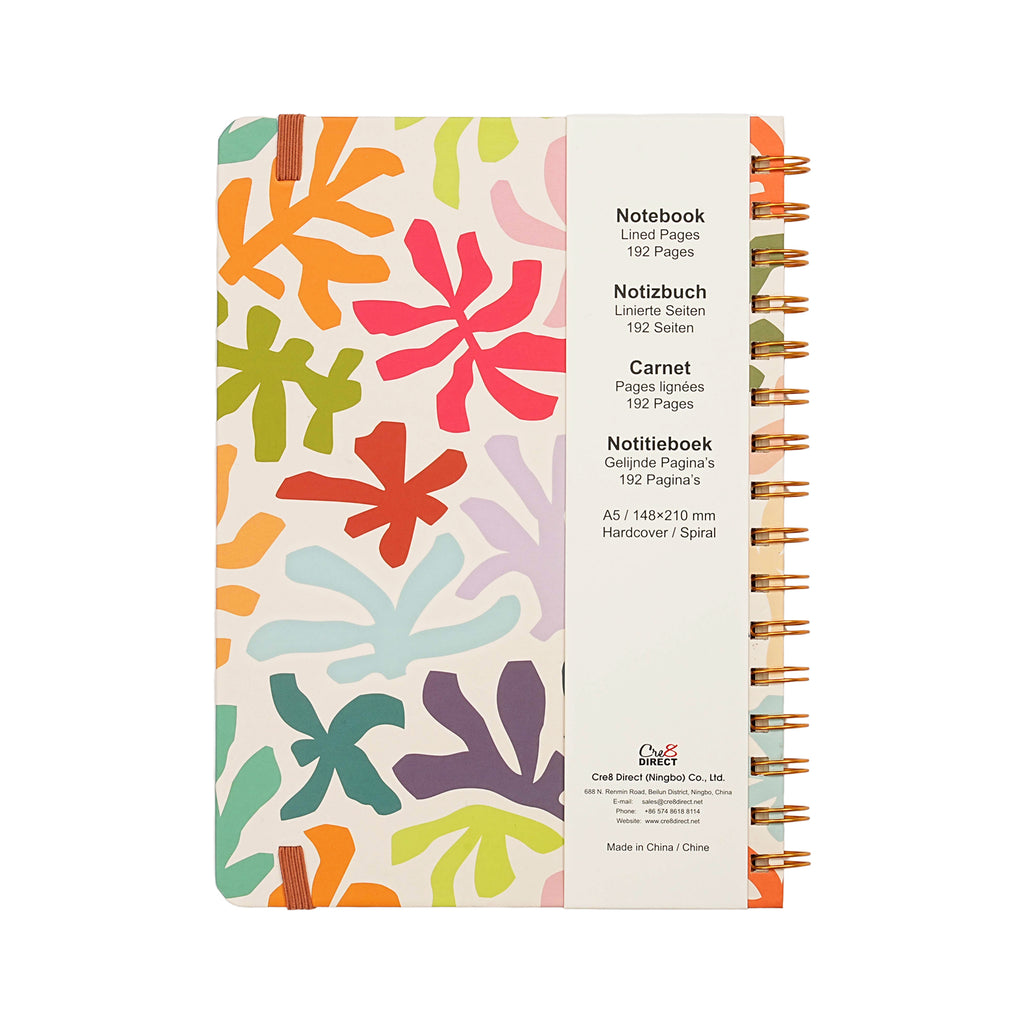 Jubiluu Carnet ligné A5 à spirale et couverture rigide - 96 feuilles 100 g papier offset, avec élastique - Journal ligné crème classique pour écriture, école, bureau et cadeaux - Feuilles corail
