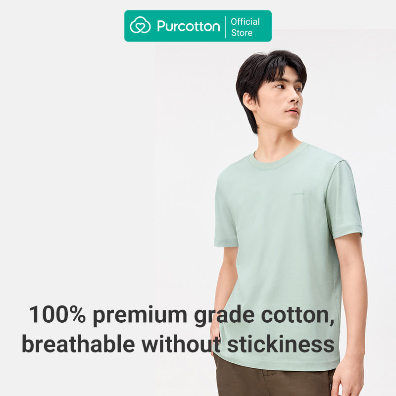 Purcotton T-shirt à Col Rond Antibactérien pour Homme - Antibactérien & Doux pour la Peau - Polyvalent & Basique - Commutation Quotidienne - Vert Glace Pâle - 185/104A