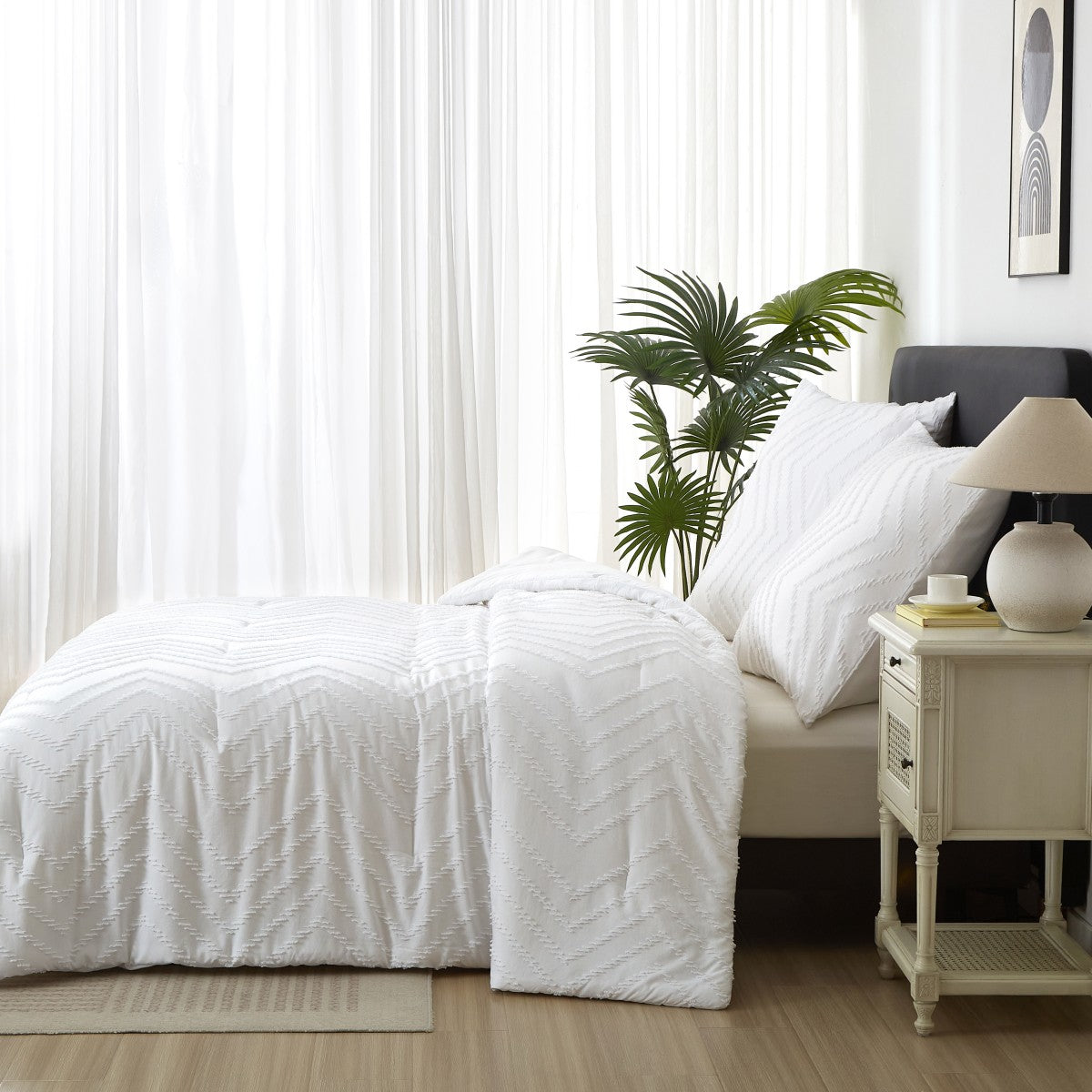 MEEALLHOME Parure de lit à motifs tuftés blanc - 1 housse 155 x 220 cm et 2 taies 80 x 80 cm