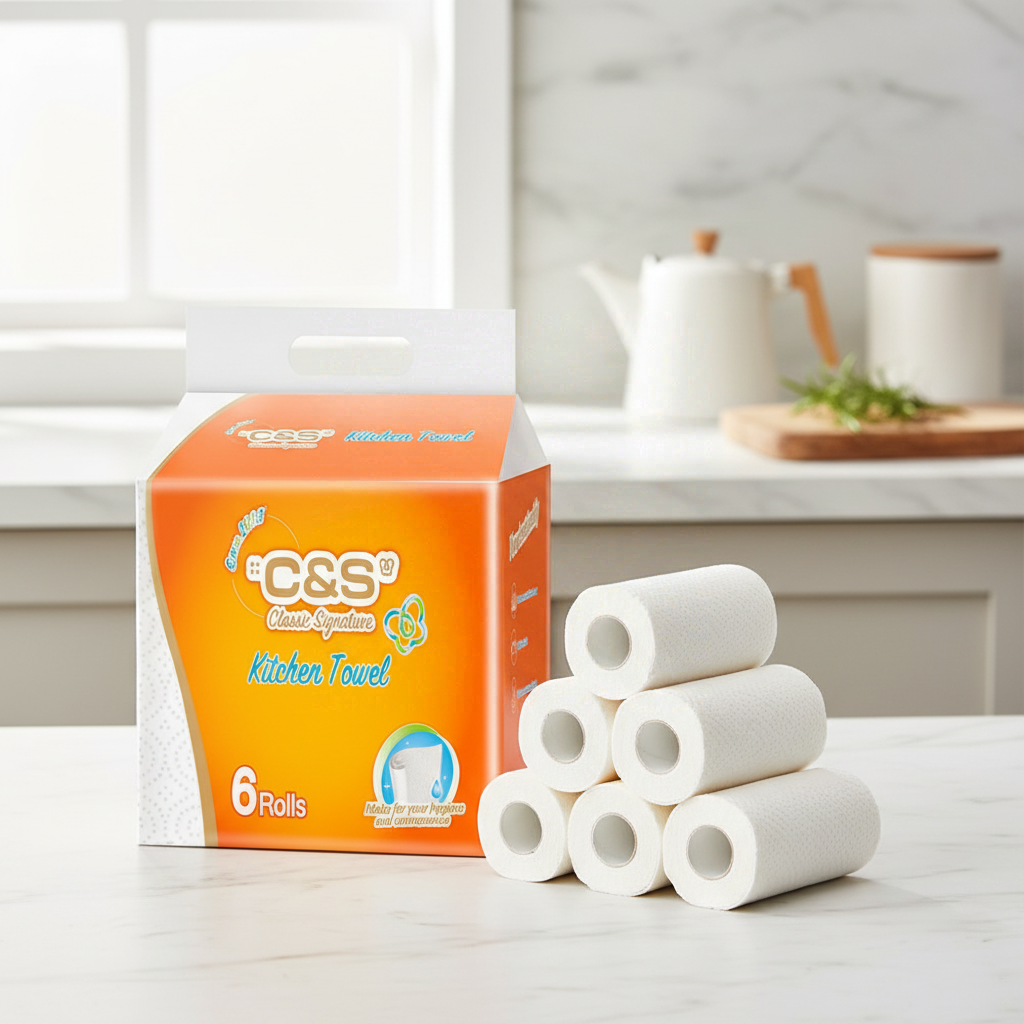 C&S Rouleaux d'essuie-tout, 2 plis, 390 feuilles (65 feuilles * 6 rouleaux), super absorbants, absorbent l'huile, anti-fuite d'eau, indispensable pour la cuisine