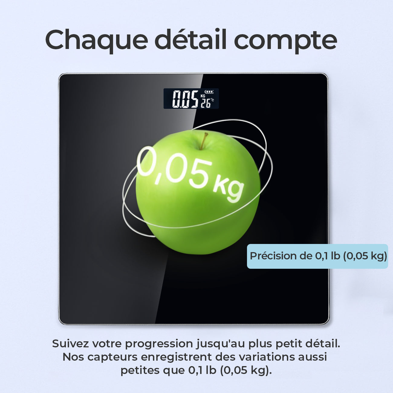 Sparoma Pèse-personne numérique noir AD-26 – Fonctionnant sur piles (2 × AAA, piles non incluses), capacité 180 kg/400 lb, précision 0,05 kg, verre trempé 4 mm, écran LCD, pour salle de bain, chambre et usage domestique