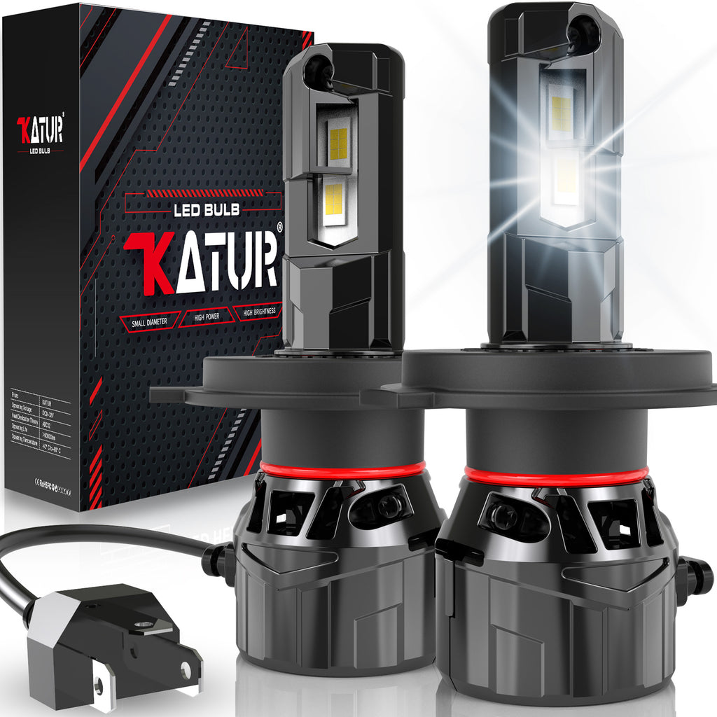 Katur H4 phare LED pour voiture 120W 30000 lumens, ampoule LED H4 6000K lumière blanche xénon plug-and-play 1:1 format mini système de dissipation thermique haute efficacité ampoule de