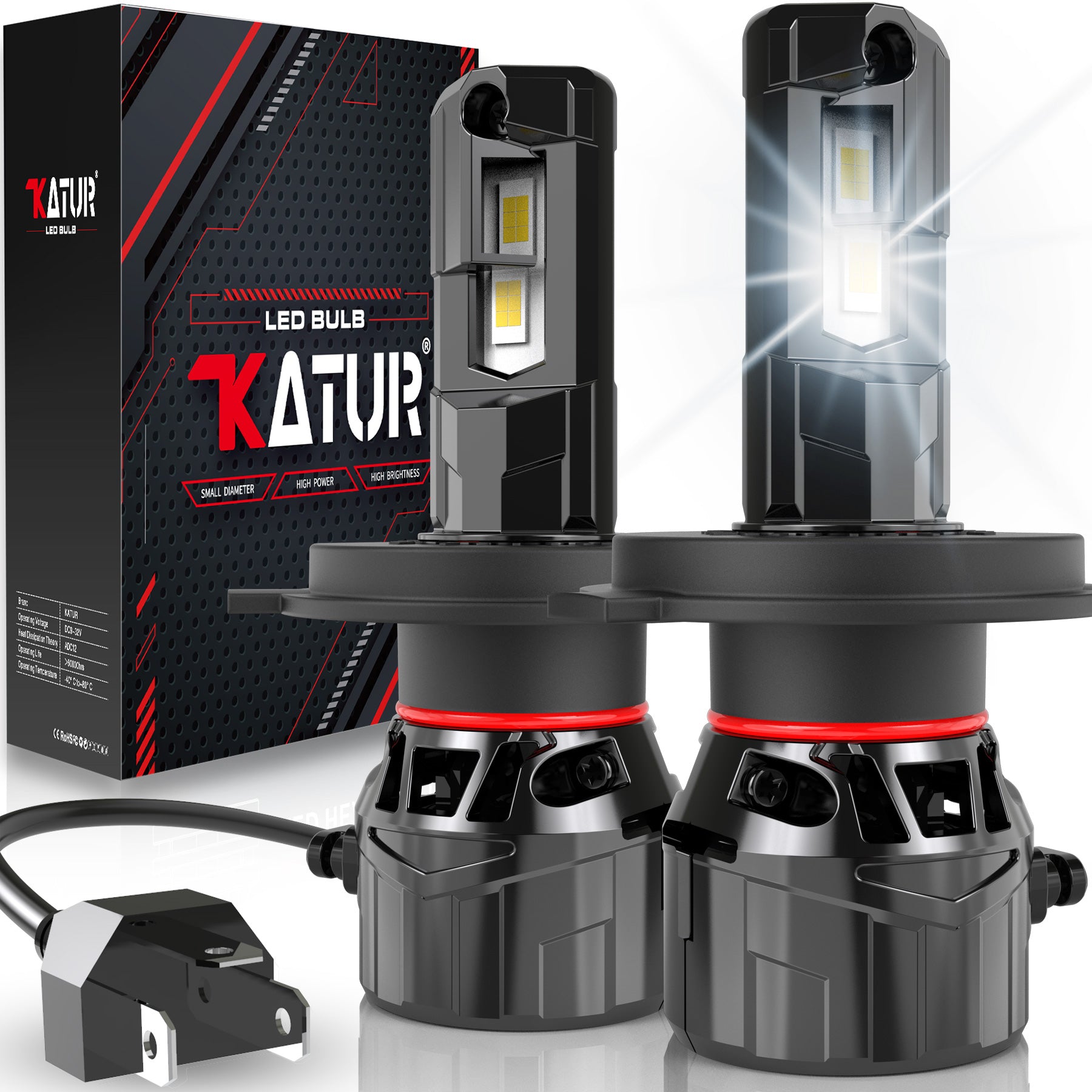 Katur H4 phare LED pour voiture 120W 30000 lumens, ampoule LED H4 6000K lumière blanche xénon plug-and-play 1:1 format mini système de dissipation thermique haute efficacité ampoule de