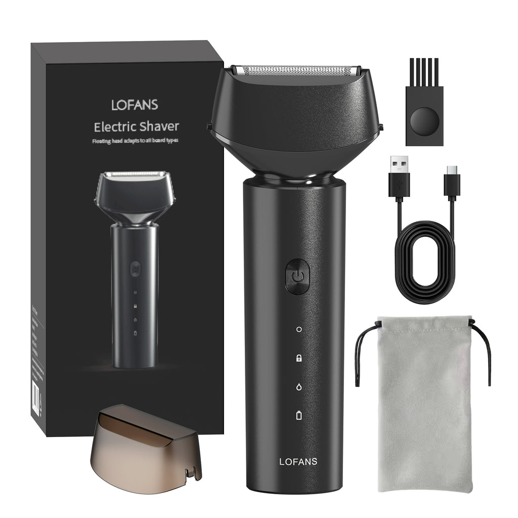 LOFANS Rasoir électrique à grille pour homme avec tête flottante à double lame, Rasoir électrique rechargeable pour rasage à sec et humide